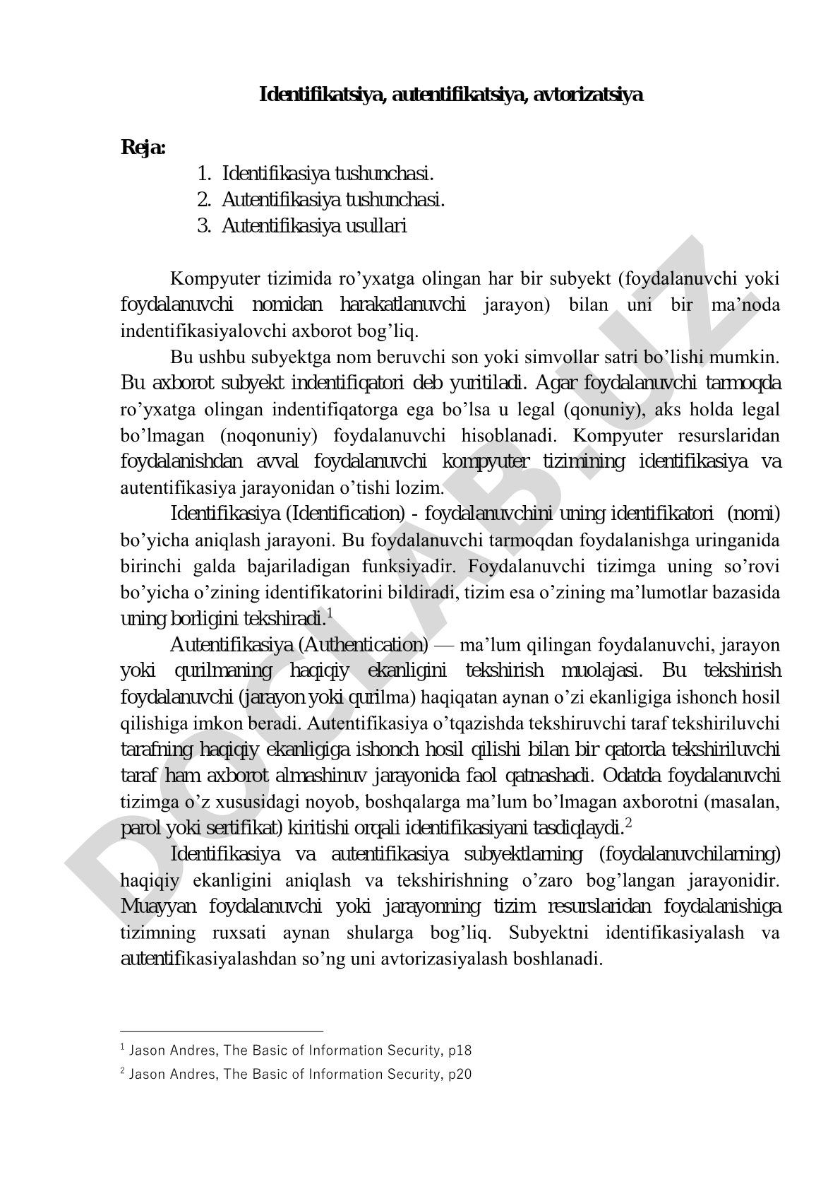 Identifikatsiya va autentifikatsiya ma'ruzasi
