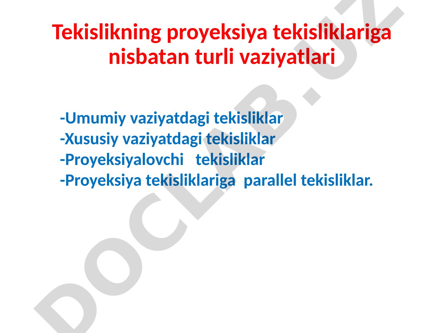 Tekislik proyeksiyalari taqdimoti