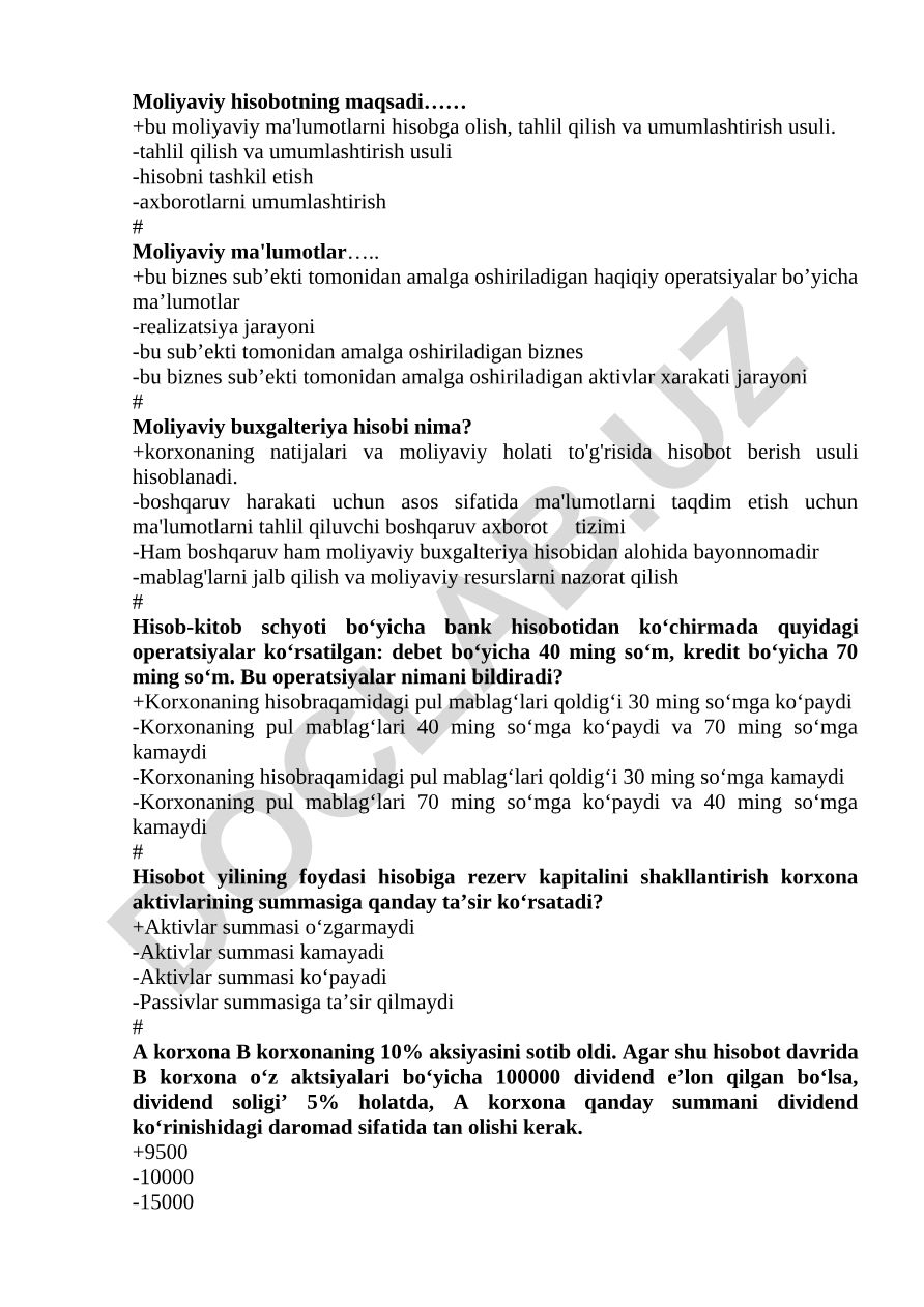 Moliyaviy hisobot va buxgalteriya hisobi asoslari