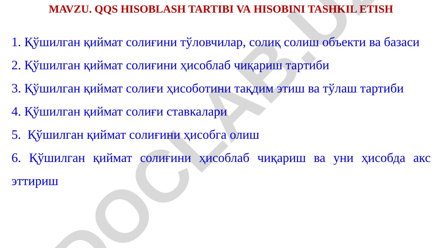 QQS hisoblash tartibi va hisobini tashkil etish