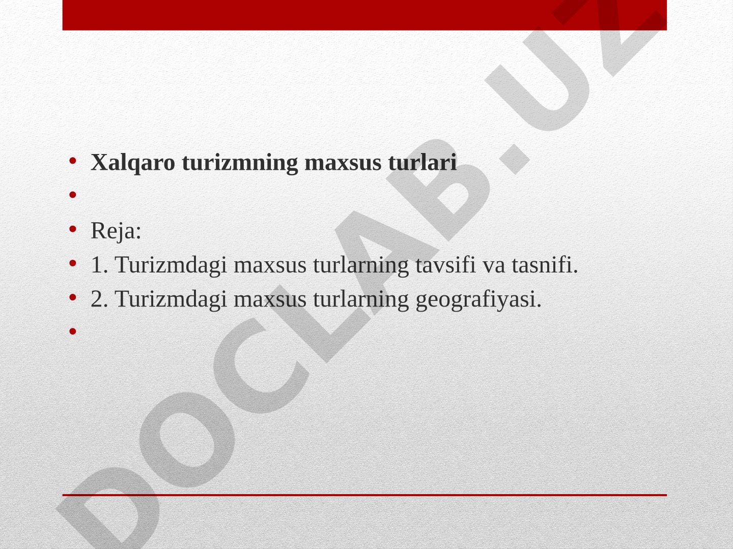 Xalqaro turizm maxsus turlari taqdimoti
