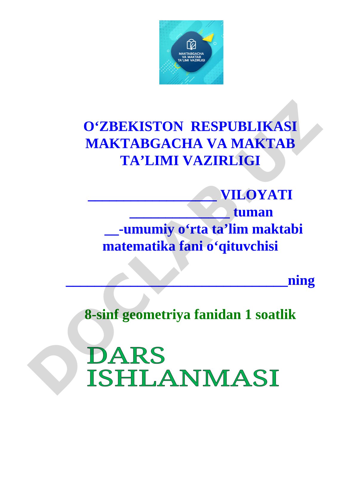 Geometriya fanidan dars ishlanma