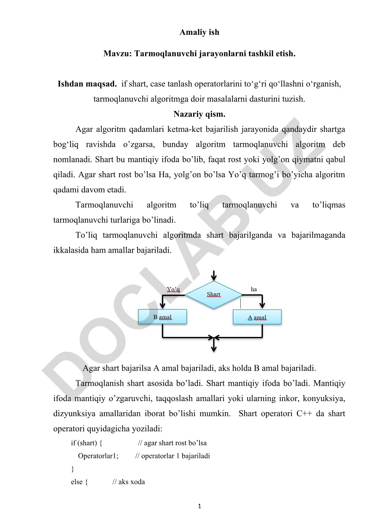 Tarmoqlanuvchi jarayonlarni tashkil etish