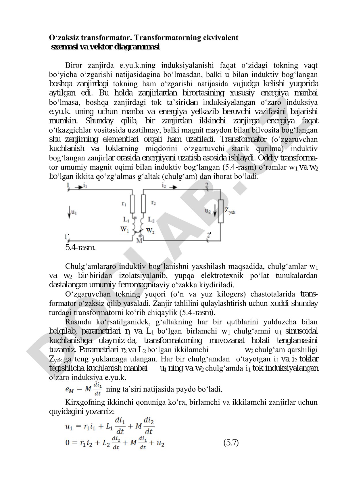 Transformator ekvivalent sxemasi PDF