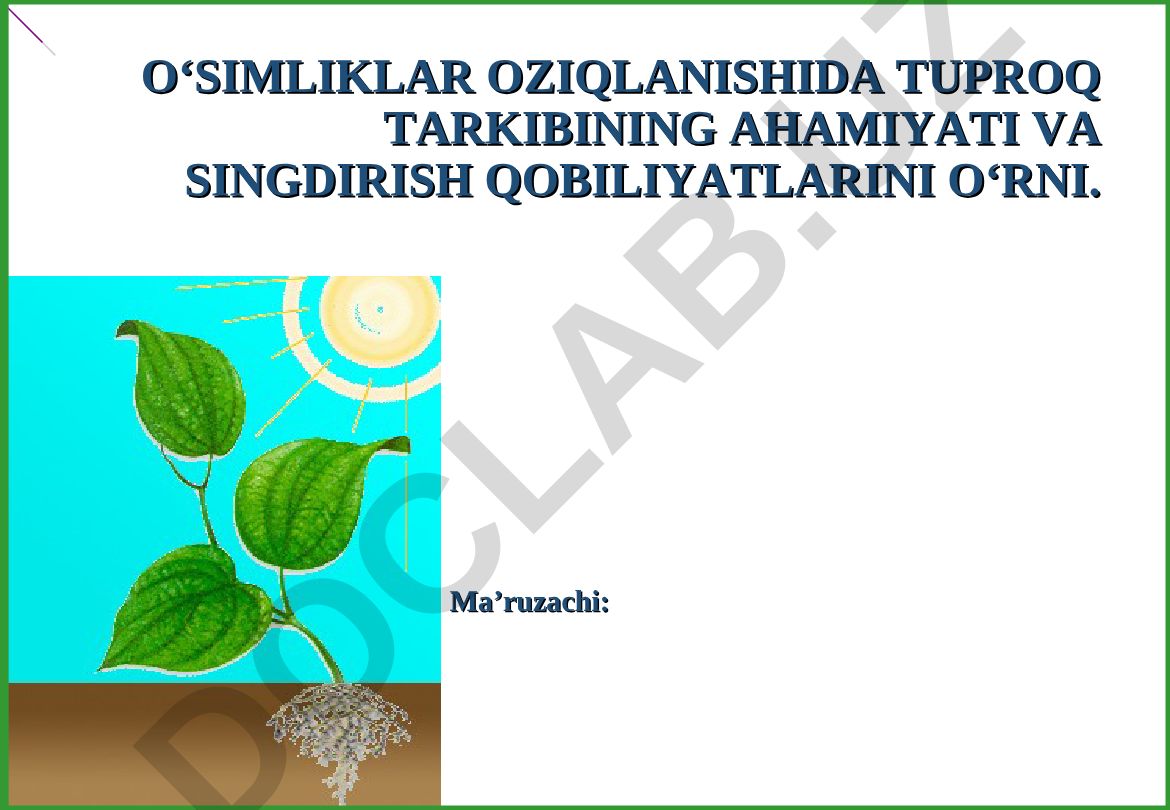 O‘simliklar oziqlanishida tuproq tarkibining ahamiyati va singdirish qobiliyatlarini o‘rni