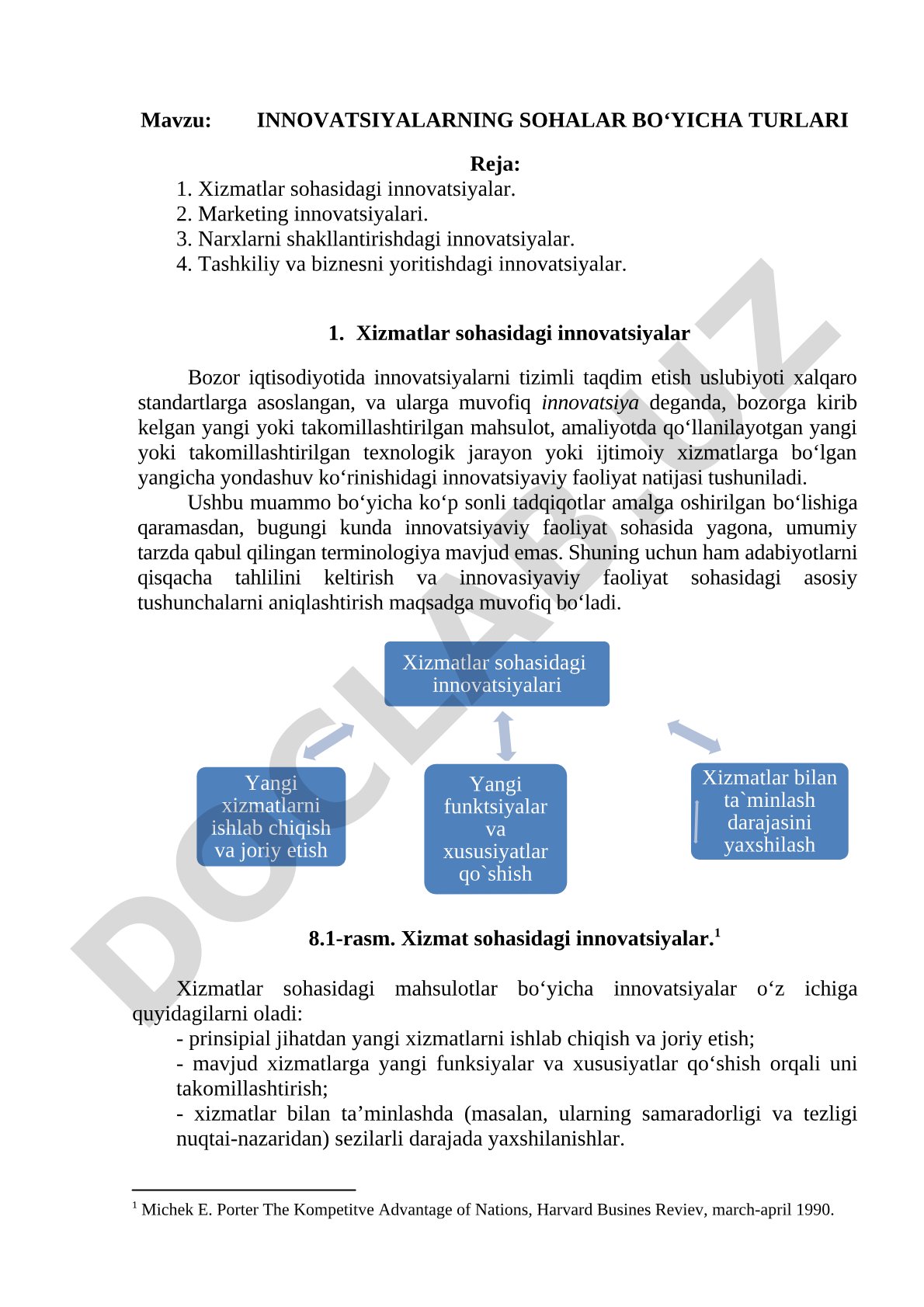 Innovatsiyalar turlari yozma ish
