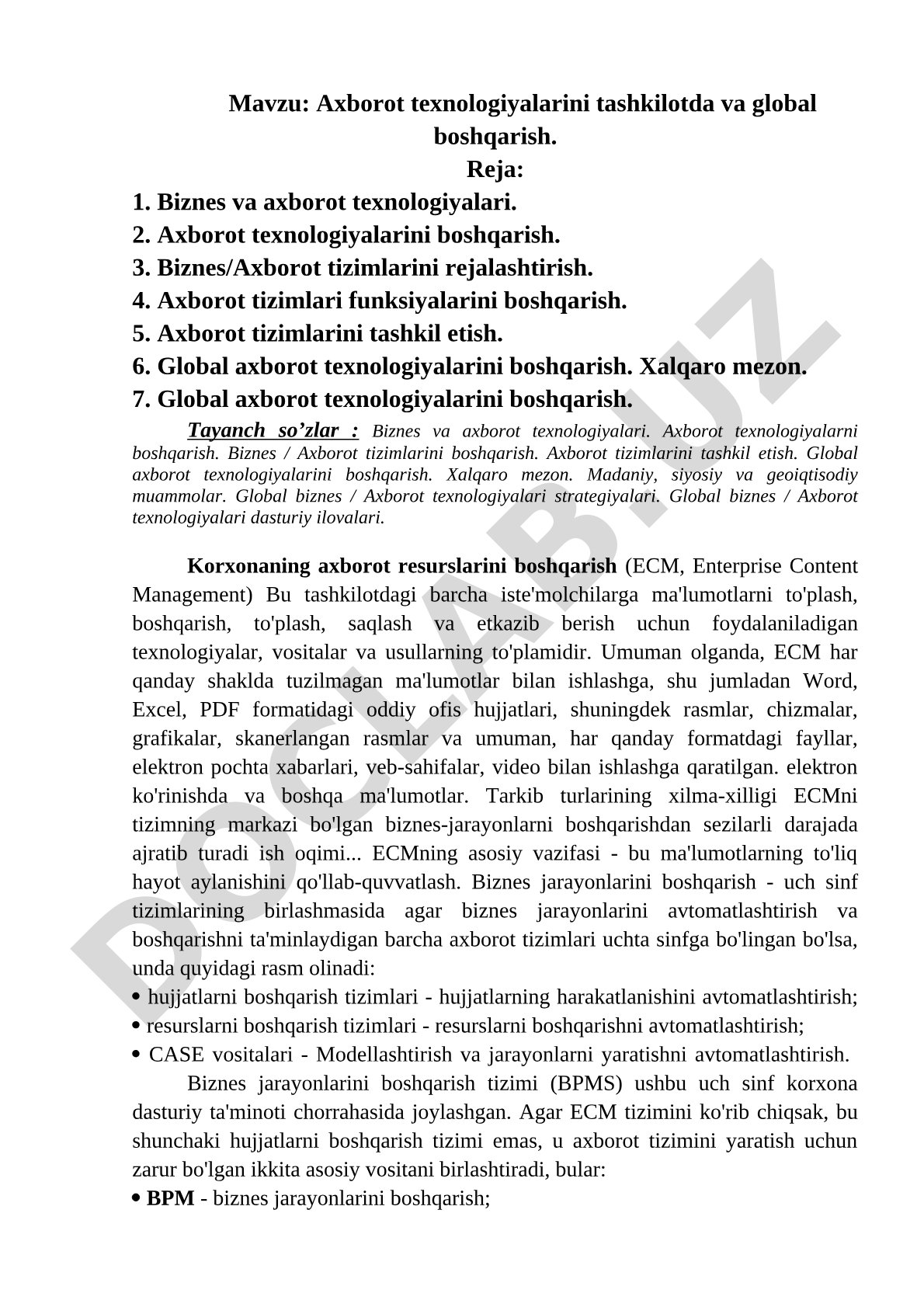 Axborot texnologiyalarini boshqarish kurs ishi