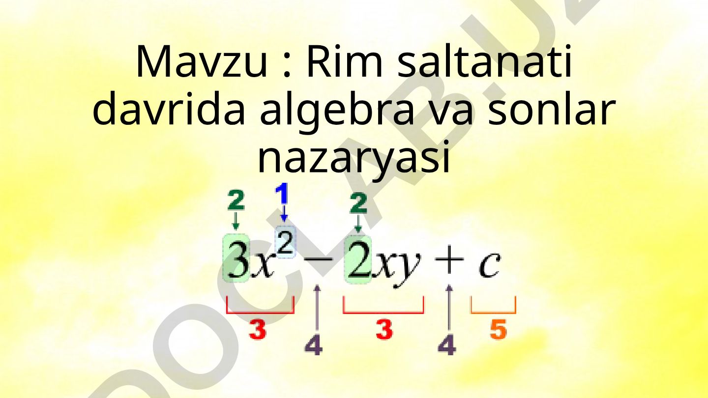 Rim saltanati davrida algebra va sonlar nazaryasi