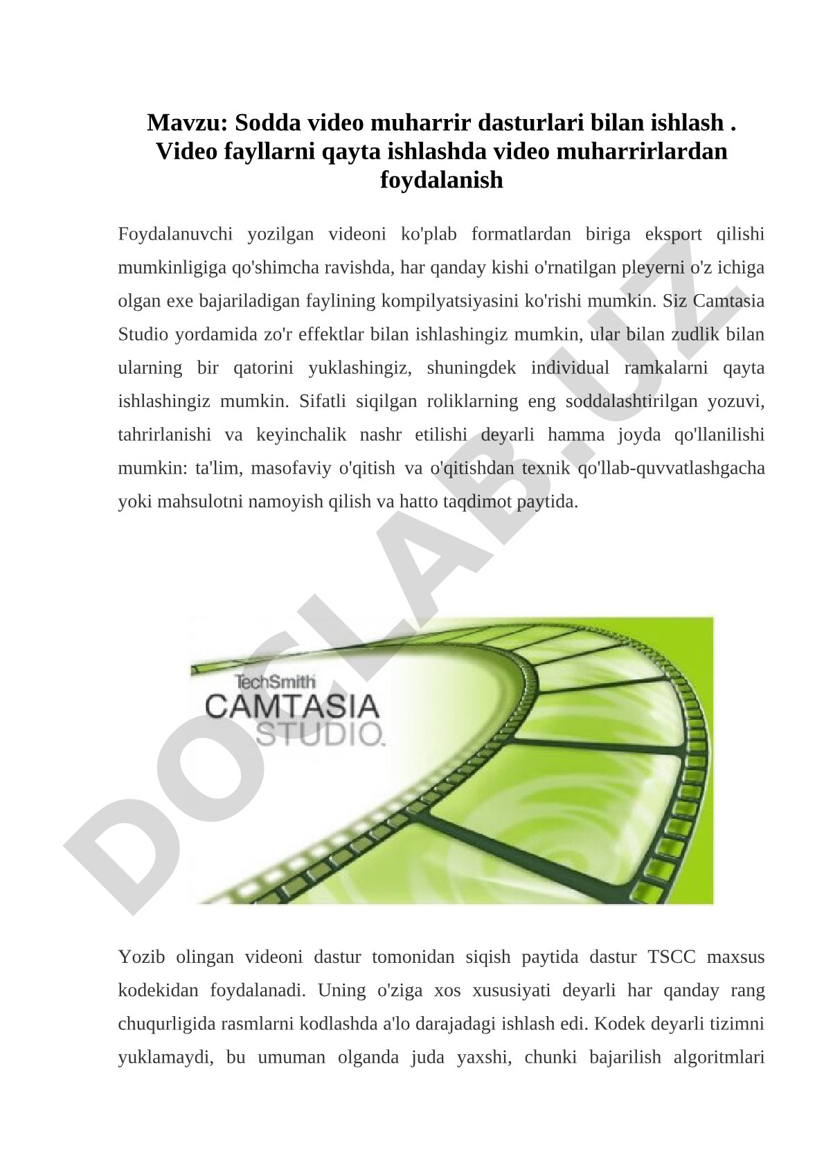Video muharrir dasturlari bo'yicha kurs ishi