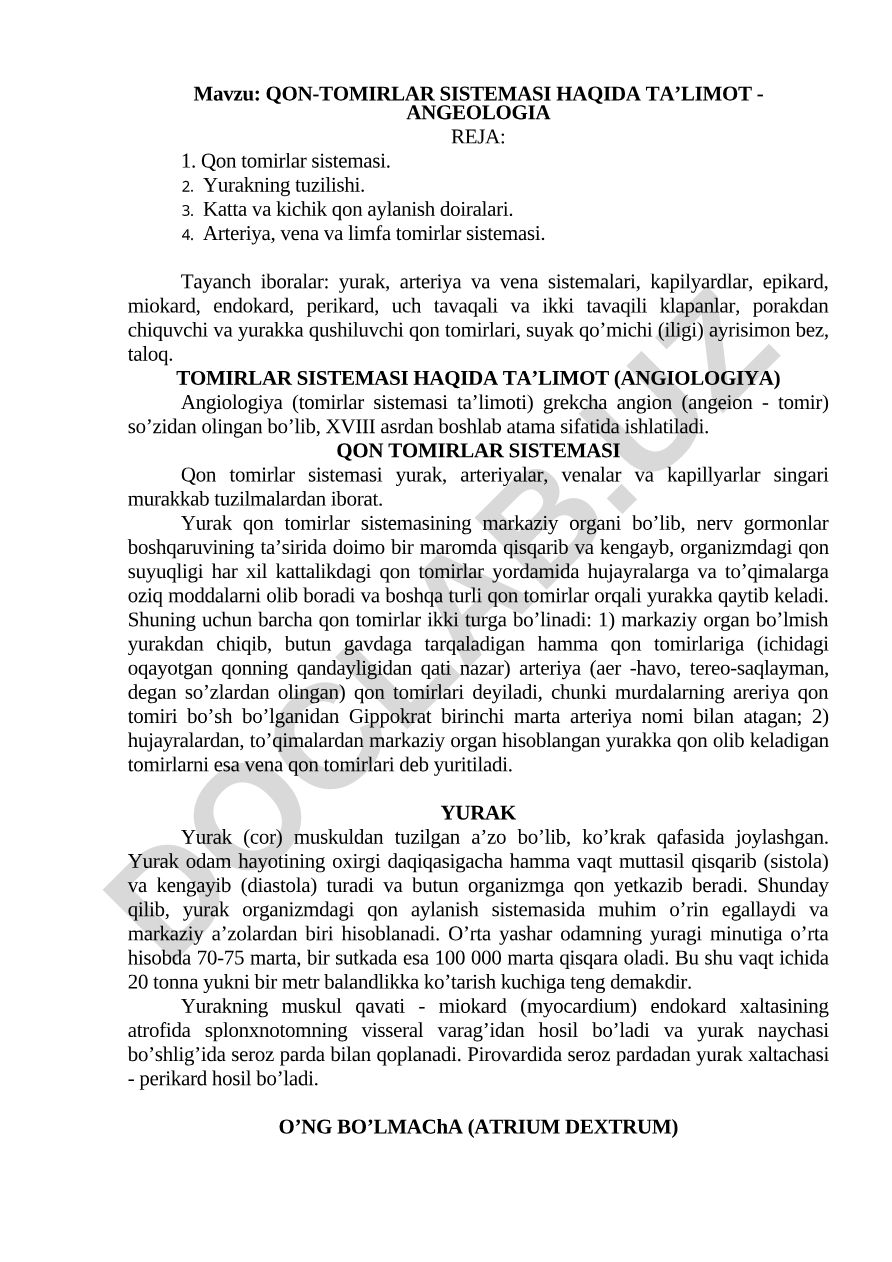 QON-TOMIRLAR SISTEMASI HAQIDA TA’LIMOT - ANGEOLOGIA