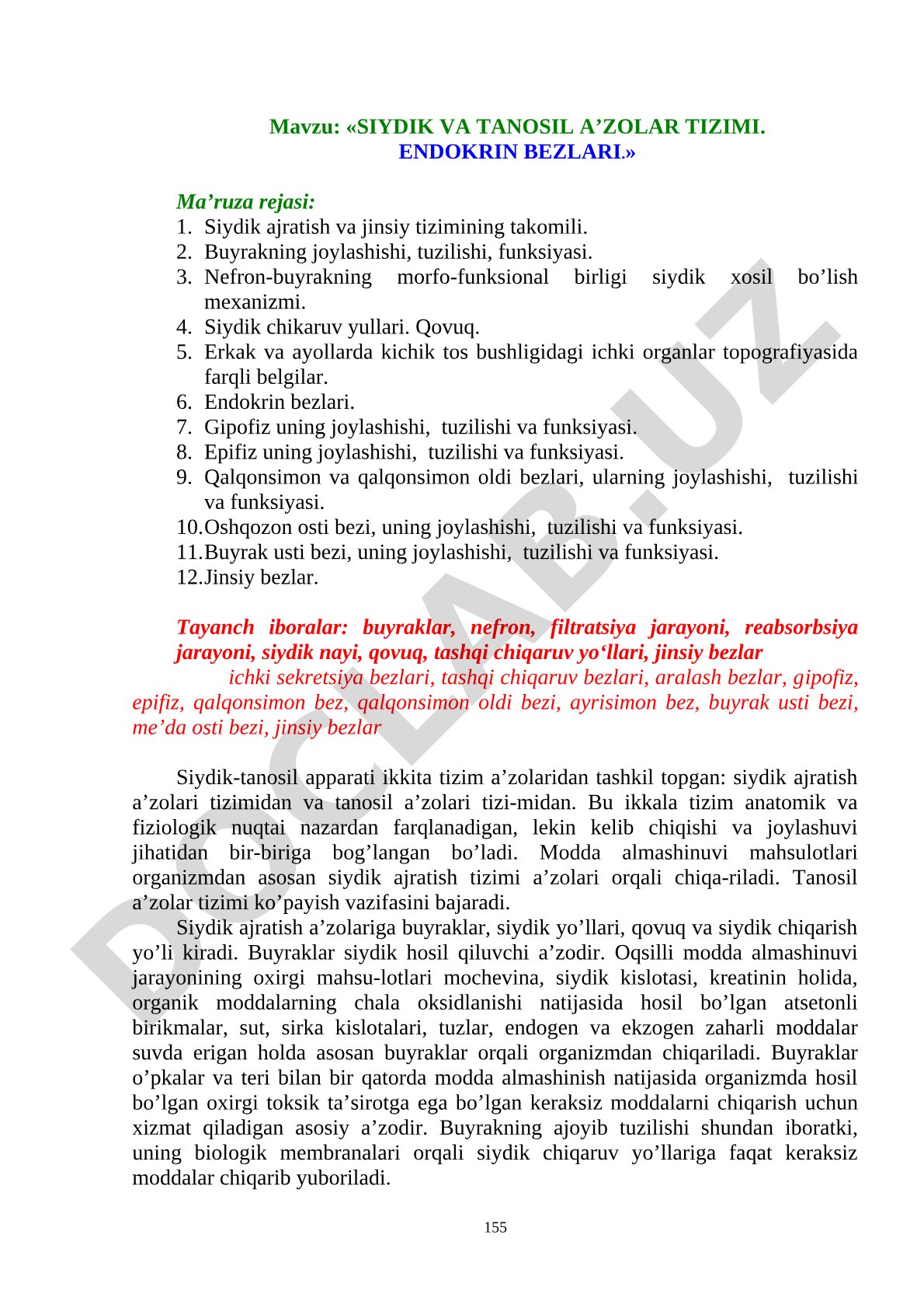 Siydik va tanosil a'zolar tizimi. Endokrin bezlari