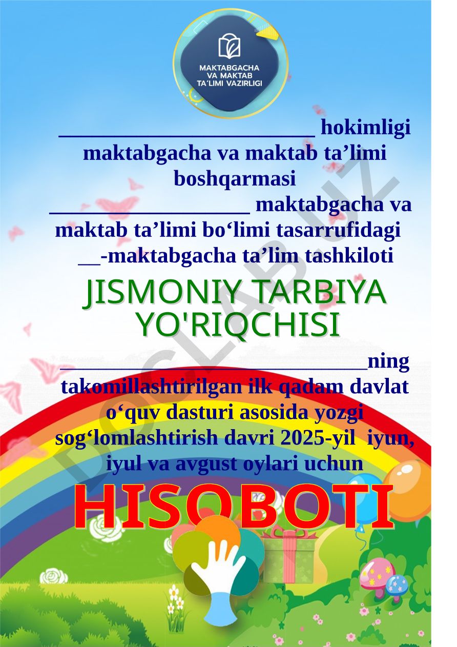 Yozgi sog'lomlashtirish davri ishlari hisoboti