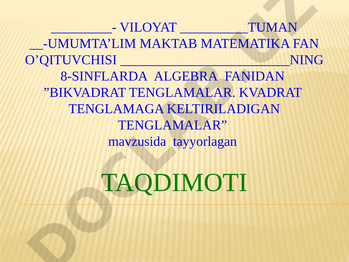 Algebra fanidan taqdimot materiali
