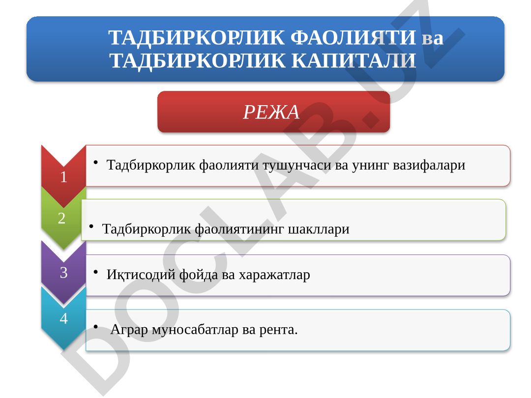 Тадбиркорлик фаолияти ва тадбиркорлик капитали
