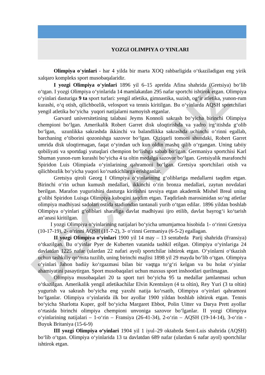 Yozgi Olimpiya o‘yinlari: tarixi, ishtirokchilar va sport turlari