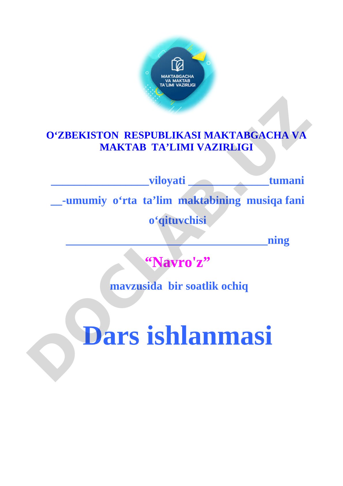 Musiqa fani dars ishlanmasi