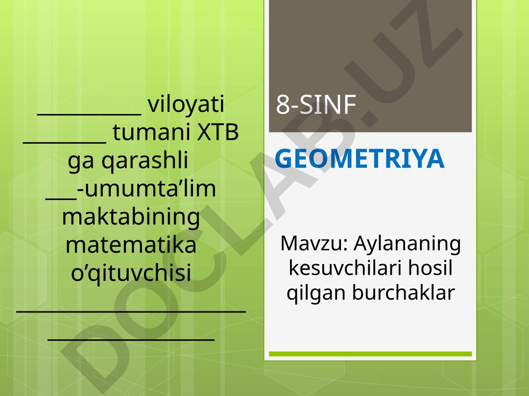 Aylananing kesuvchilari hosil qilgan burchaklar