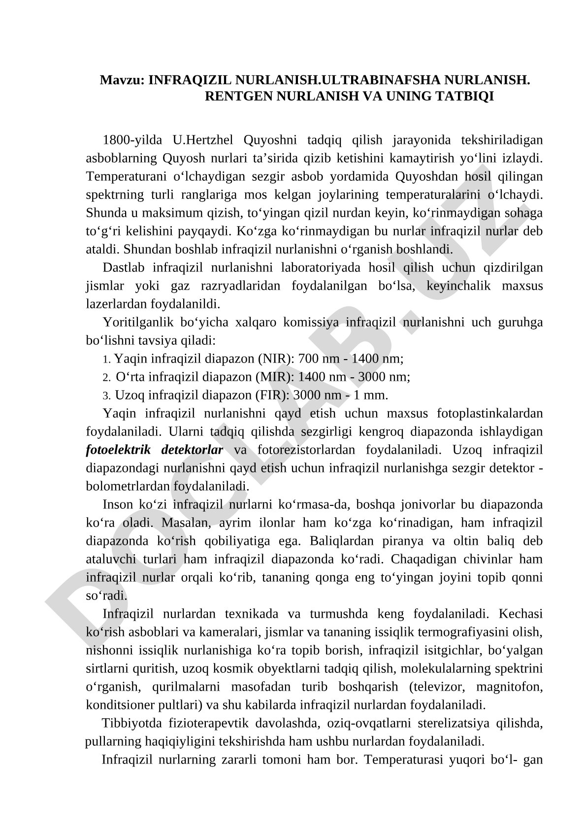 Infraqizil nurlanish tadqiqoti
