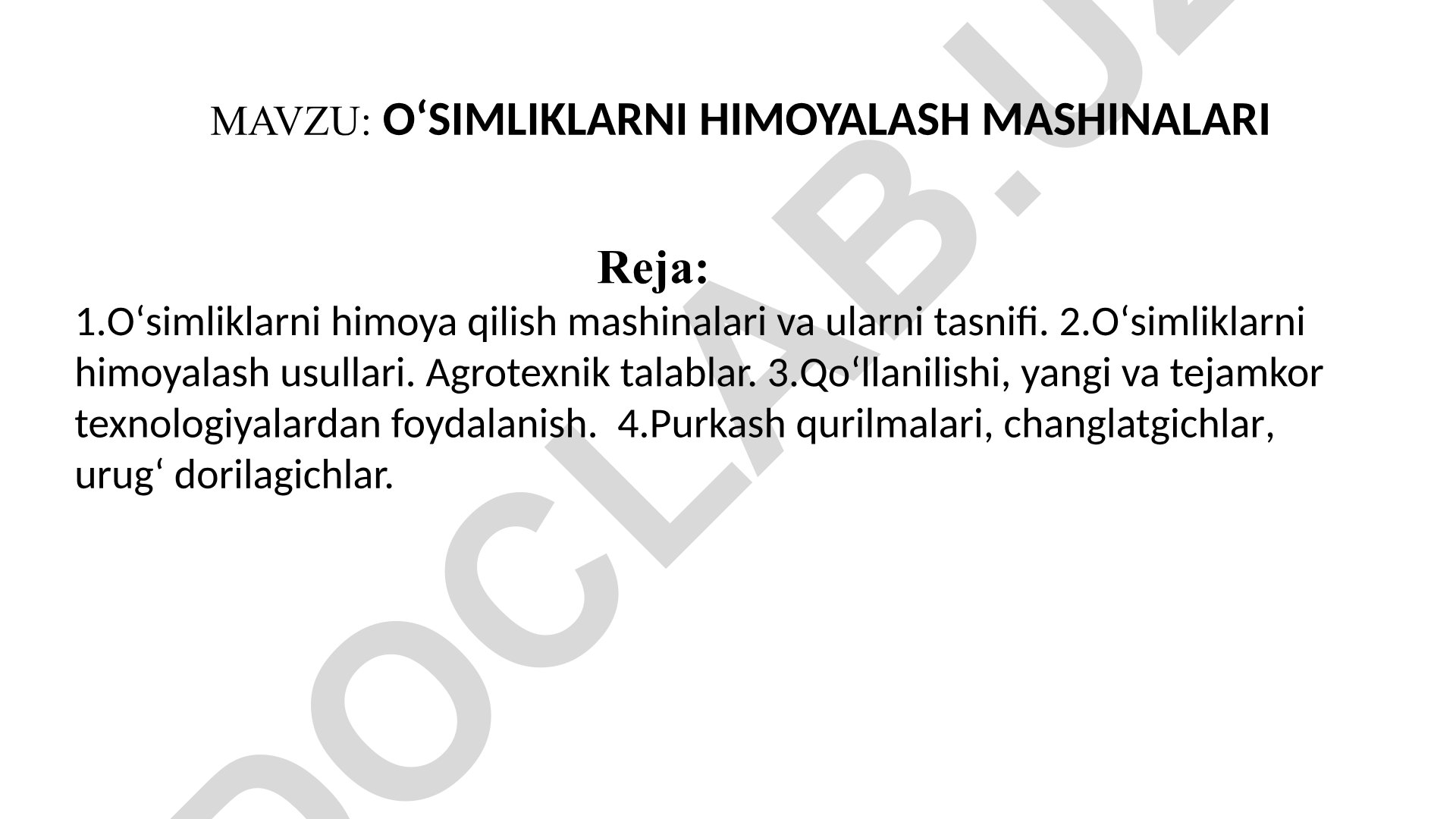 O‘simliklarni himoya qilish mashinalari va ularni tasnifi