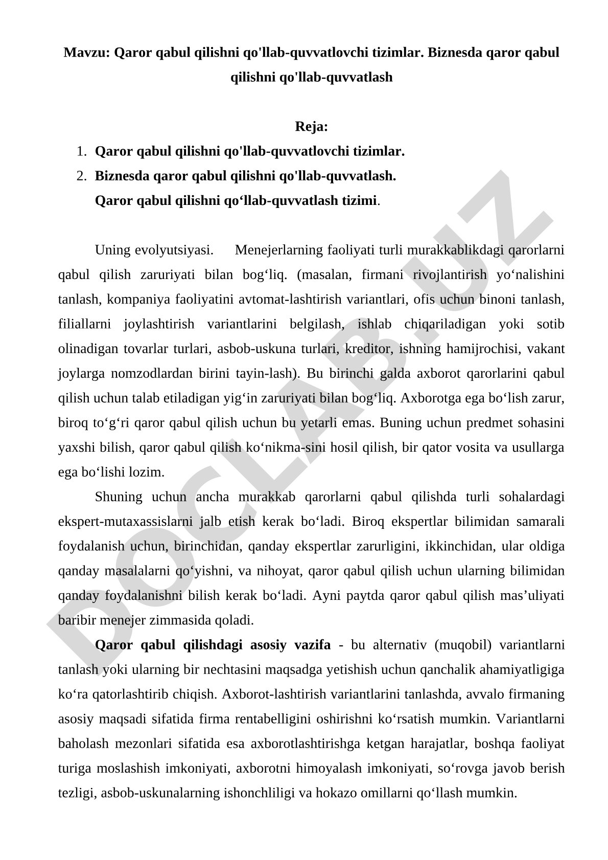 Qaror qabul qilish tizimlari maqolasi