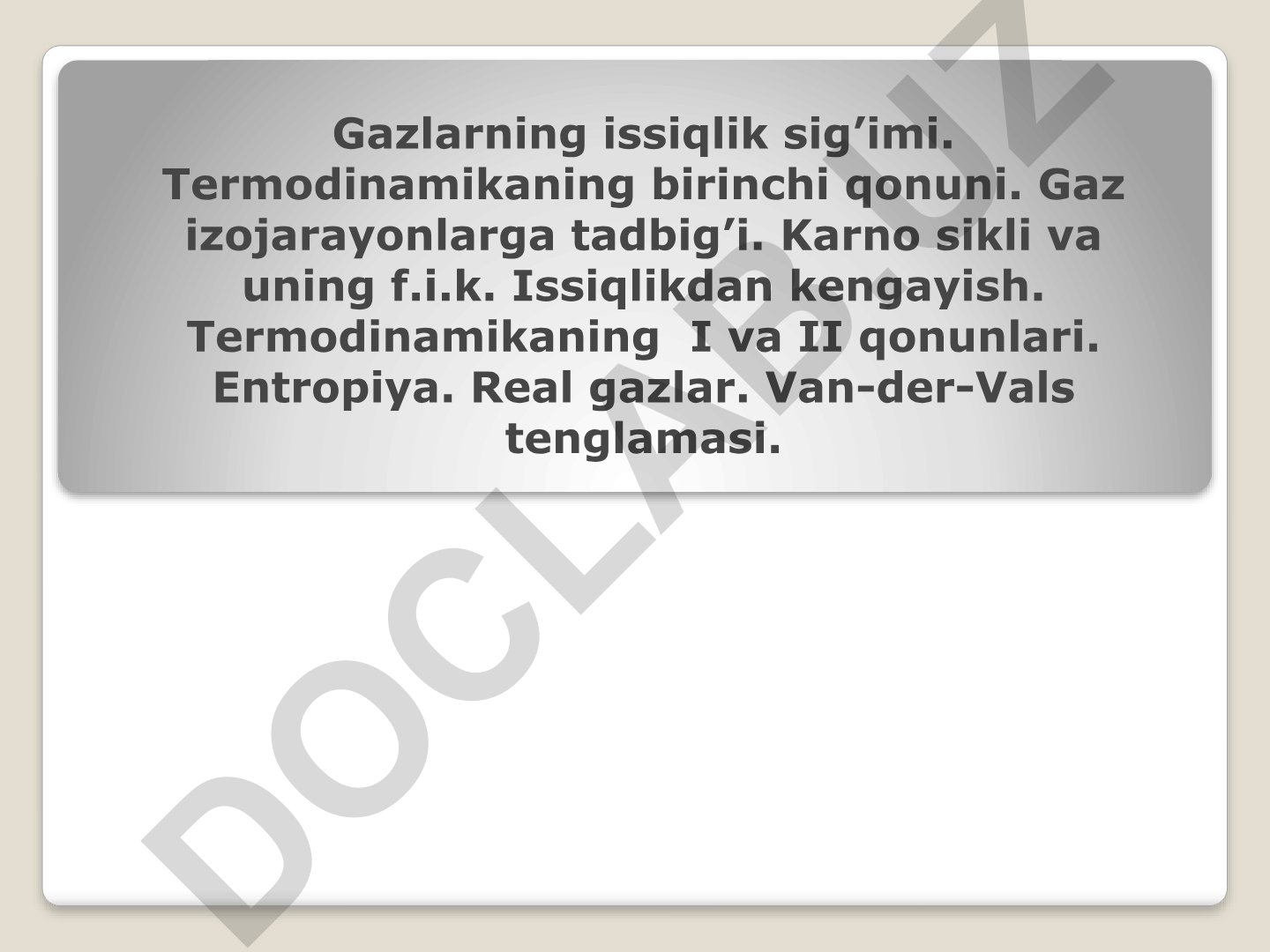 Gazlarning issiqlik sig’imi va termodinamika qonunlari