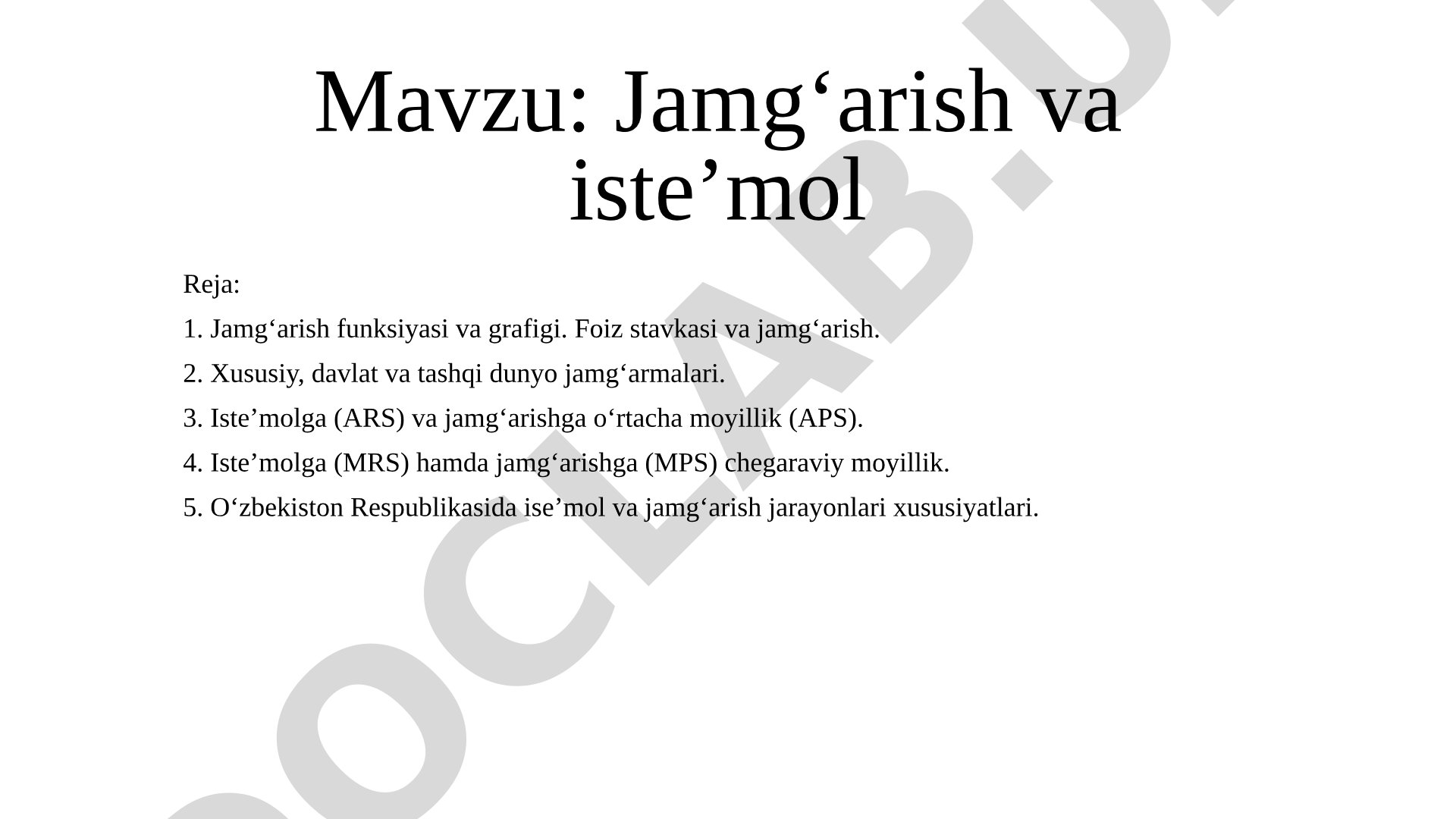 Jamg‘arish va iste’mol taqdimoti