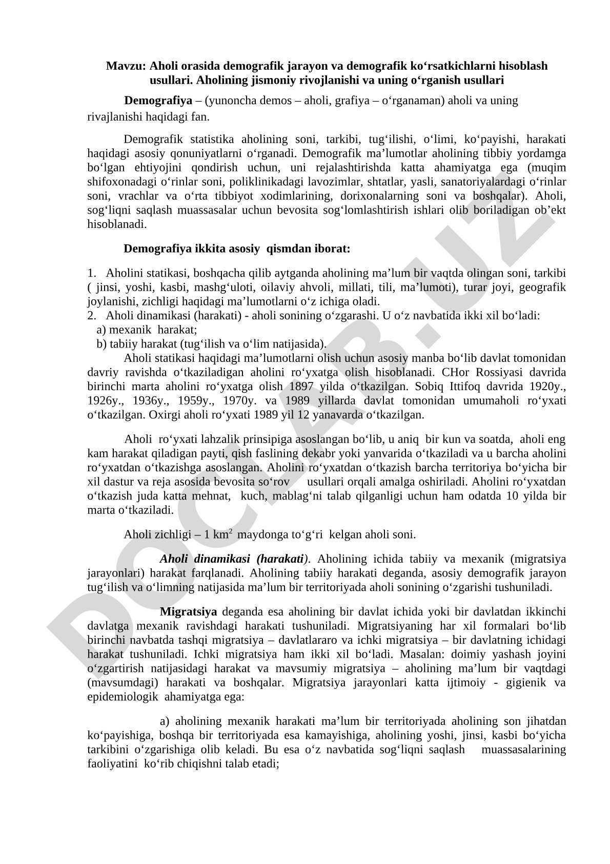 Demografiya kurs ishi
