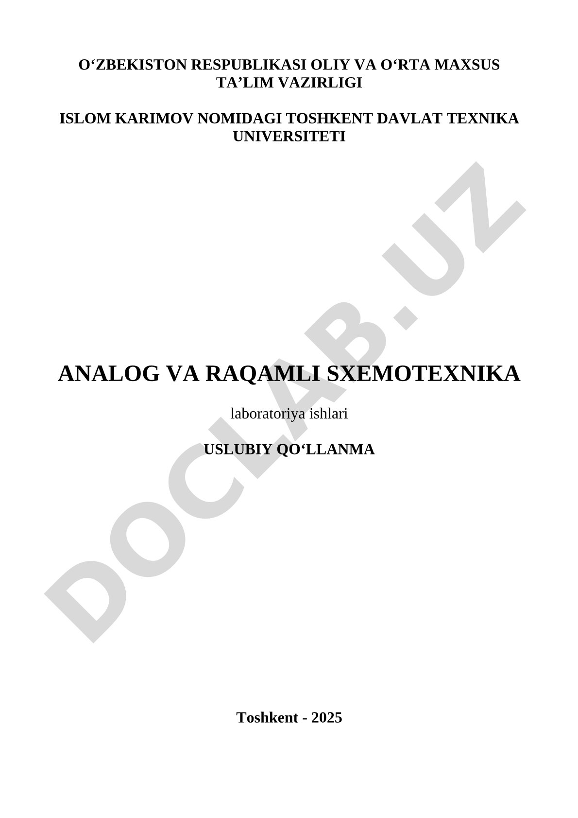 Laboratoriya ishlari uslubiy qo'llanmasi
