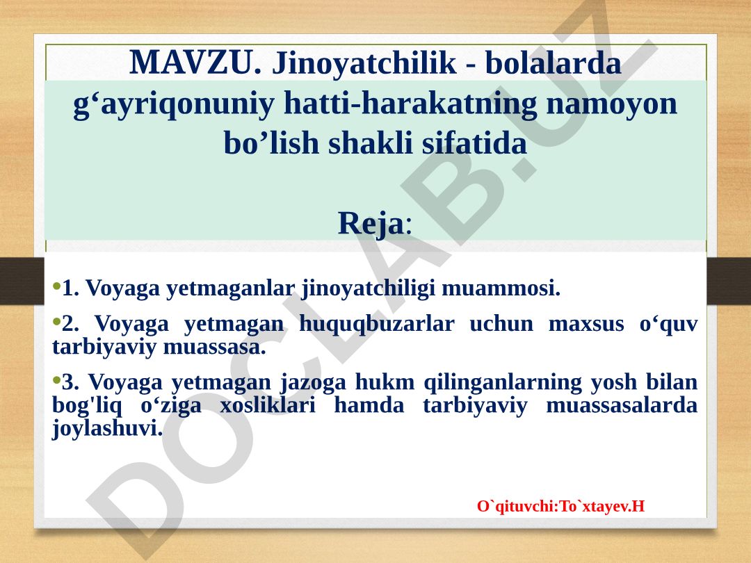 Jinoyatchilik - bolalarda g‘ayriqonuniy hatti-harakatning namoyon bo’lish shakli sifatida