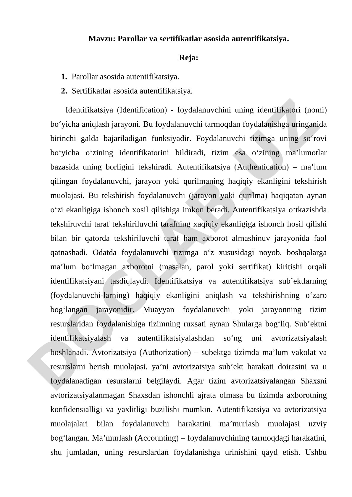 Parollar va sertifikatlar asosida autentifikatsiya