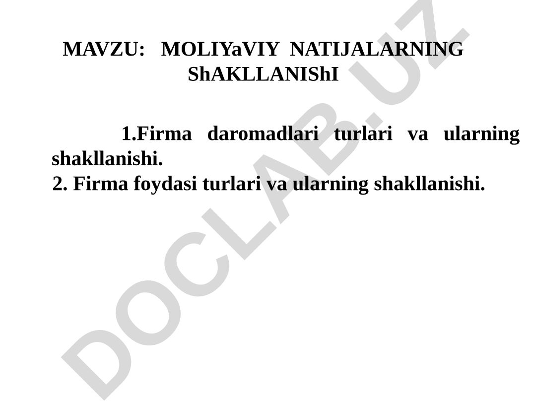 MOLIYaVIY NATIJALARNING ShAKLLANIShI
