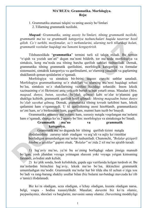 Grammatika va morfologiya asoslari