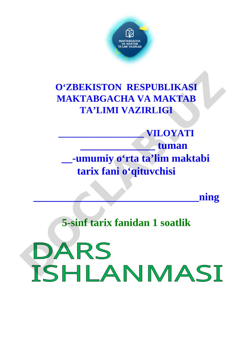 Tarix fanidan dars ishlanmasi