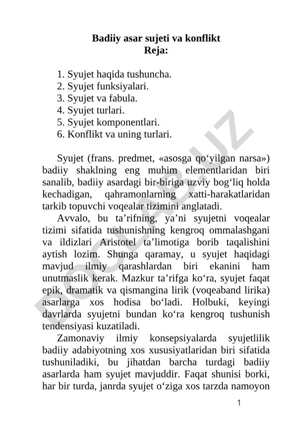 Badiiy asar sujeti va konflikt