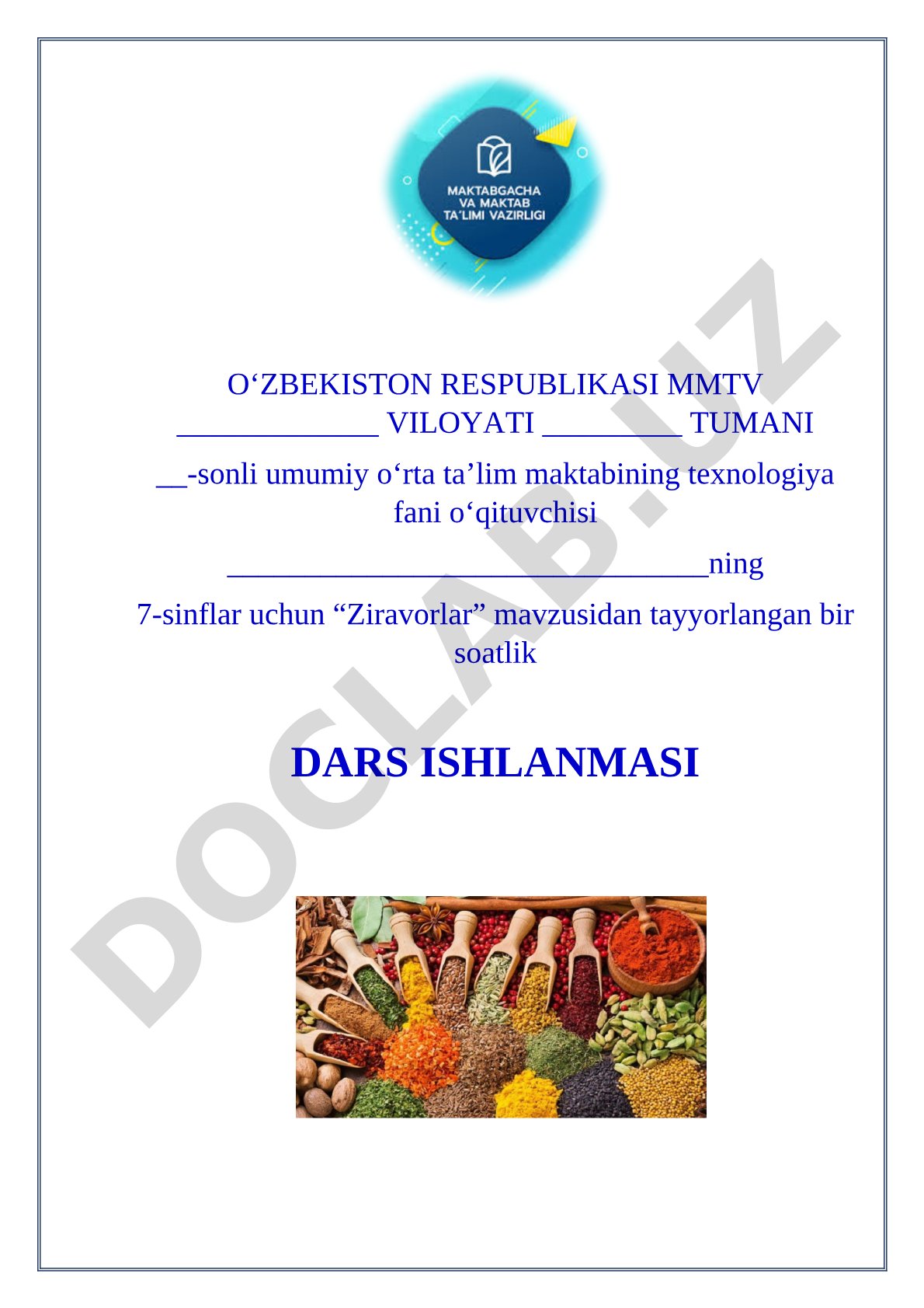 Texnologiya fani dars ishlanmasi