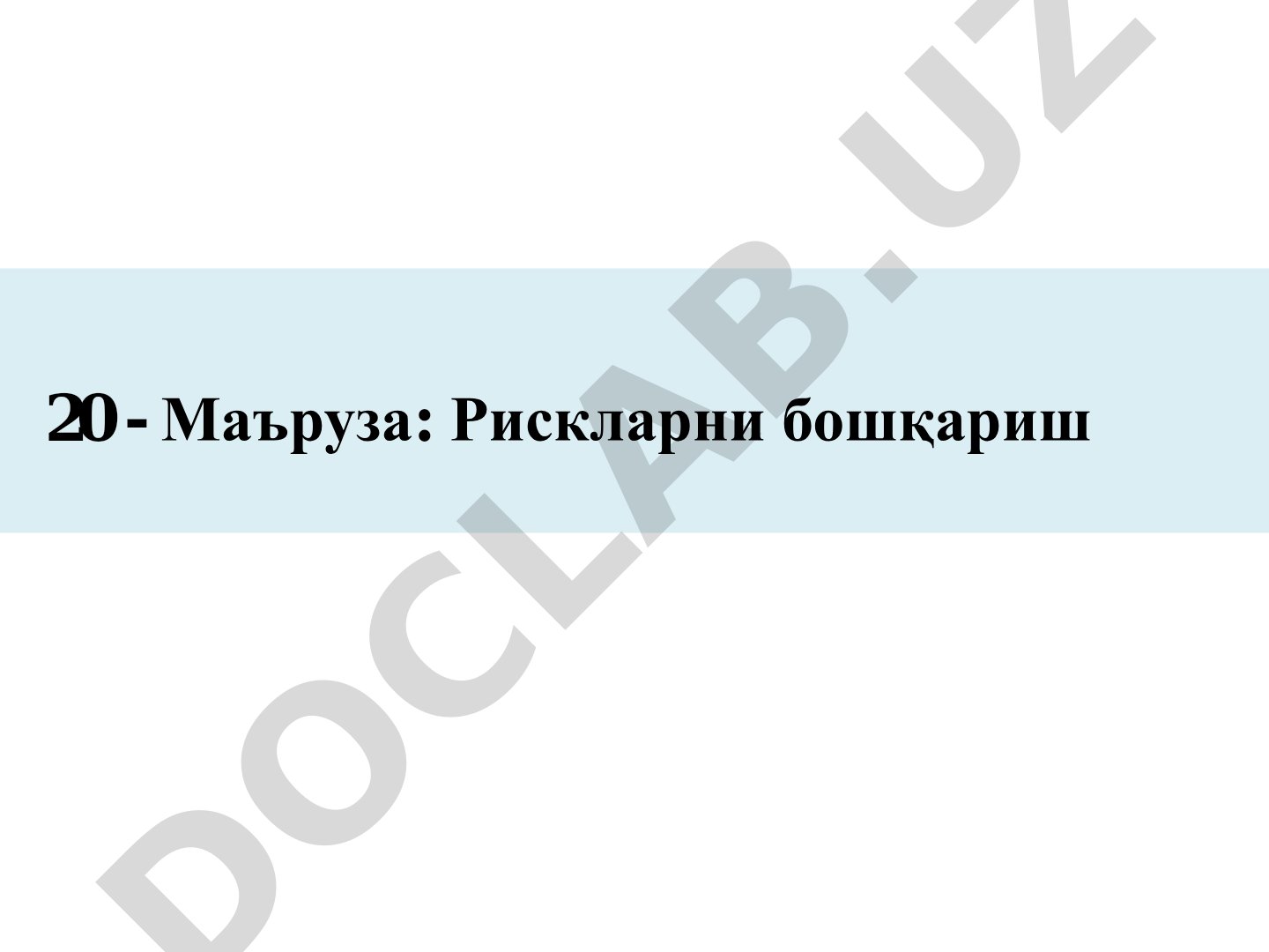 Рискларни бошқариш маърузаси