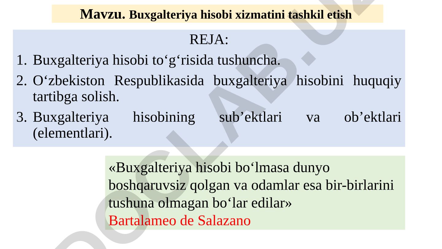 Buxgalteriya hisobi xizmatini tashkil etish