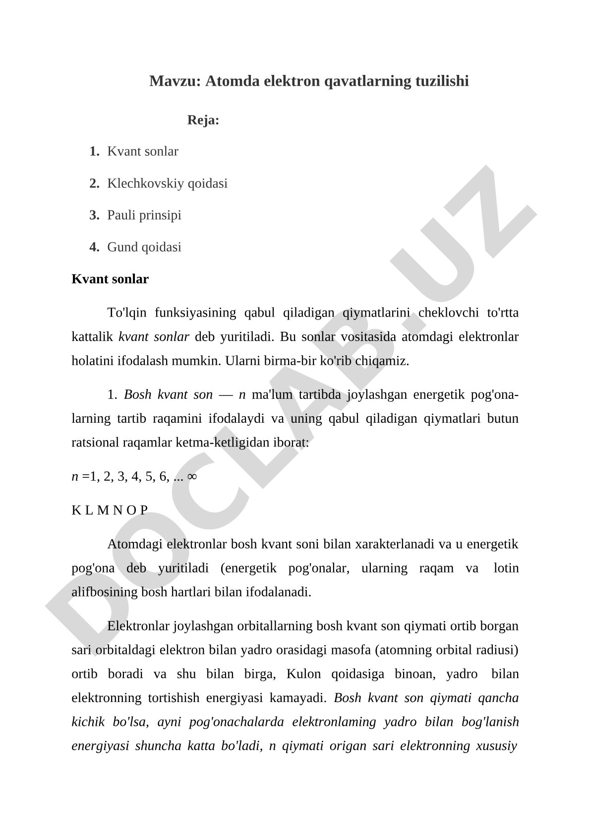 Atom elektron qavatlari tuzilishi