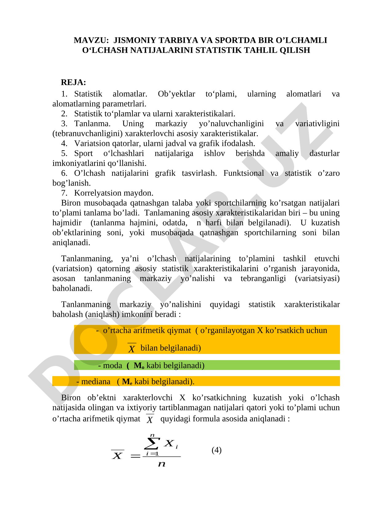 Statistik tahlil kurs ishi