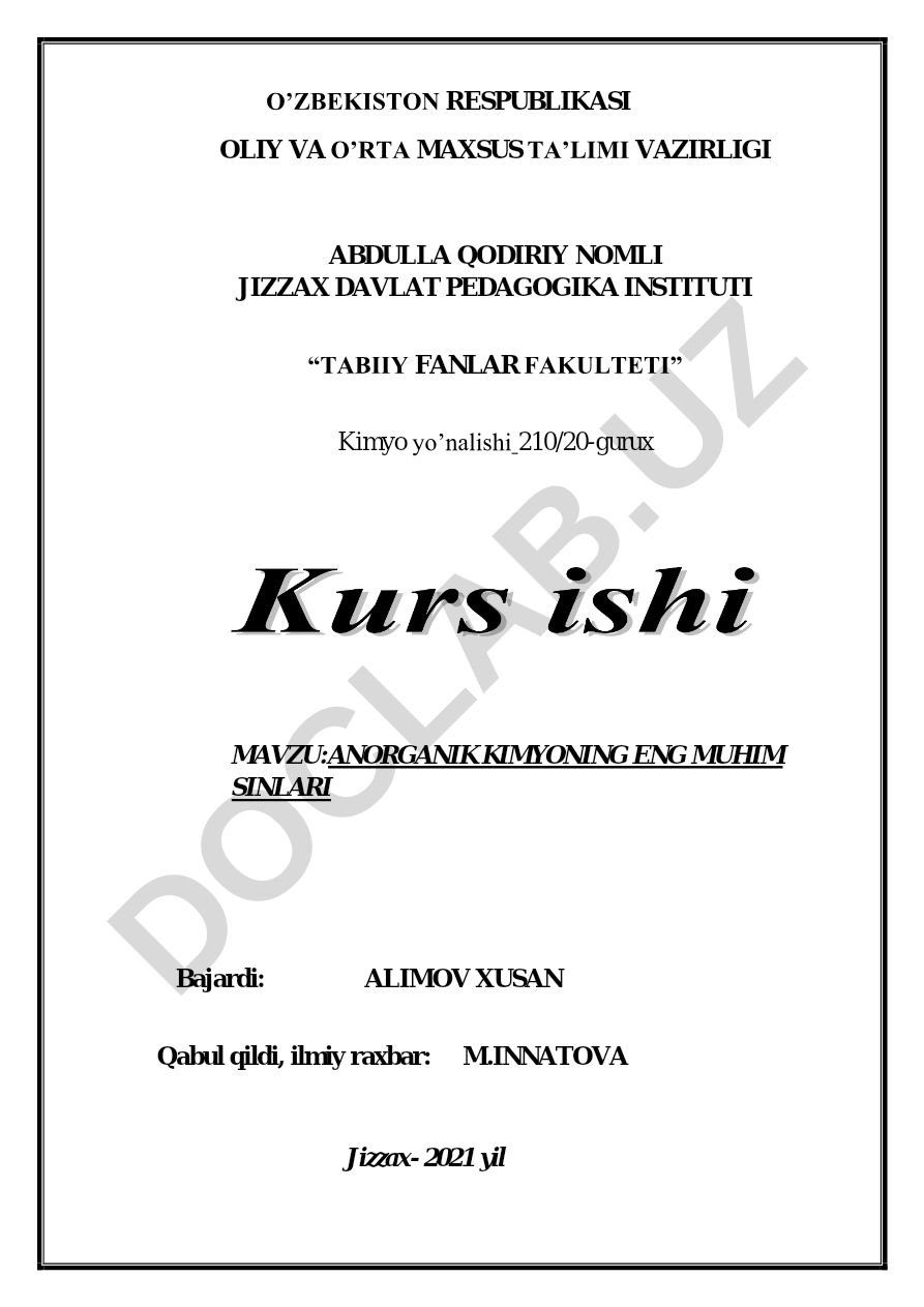 Anorganik kimyoning eng muhim sinflari
