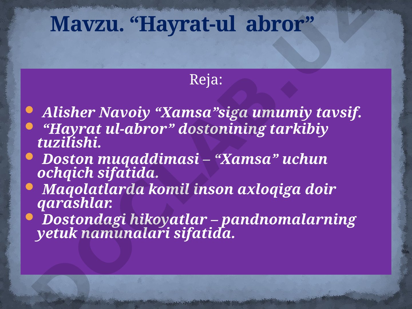 Alisher Navoiy Xamsa tahlili taqdimoti