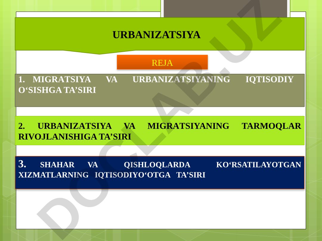 Urbanizatsiya va migratsiyaning iqtisodiy o'sishga ta'siri