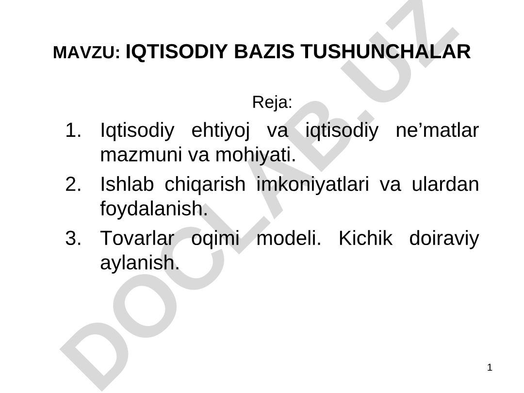 Iqtisodiy bazis tushunchalar va mikroiqtisodiyot asoslari