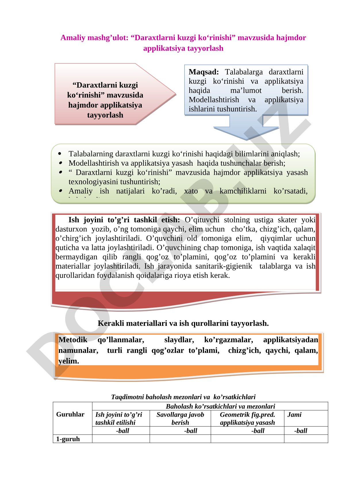 Daraxtlarni kuzgi ko'rinishi mavzusida hajmdor applikatsiya tayyorlash