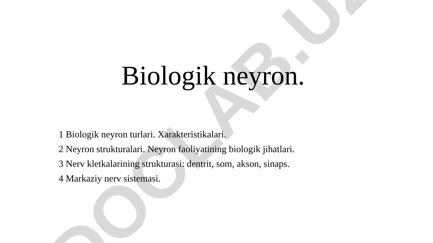 Biologik neyron turlari, strukturalari va nerv sistemasi