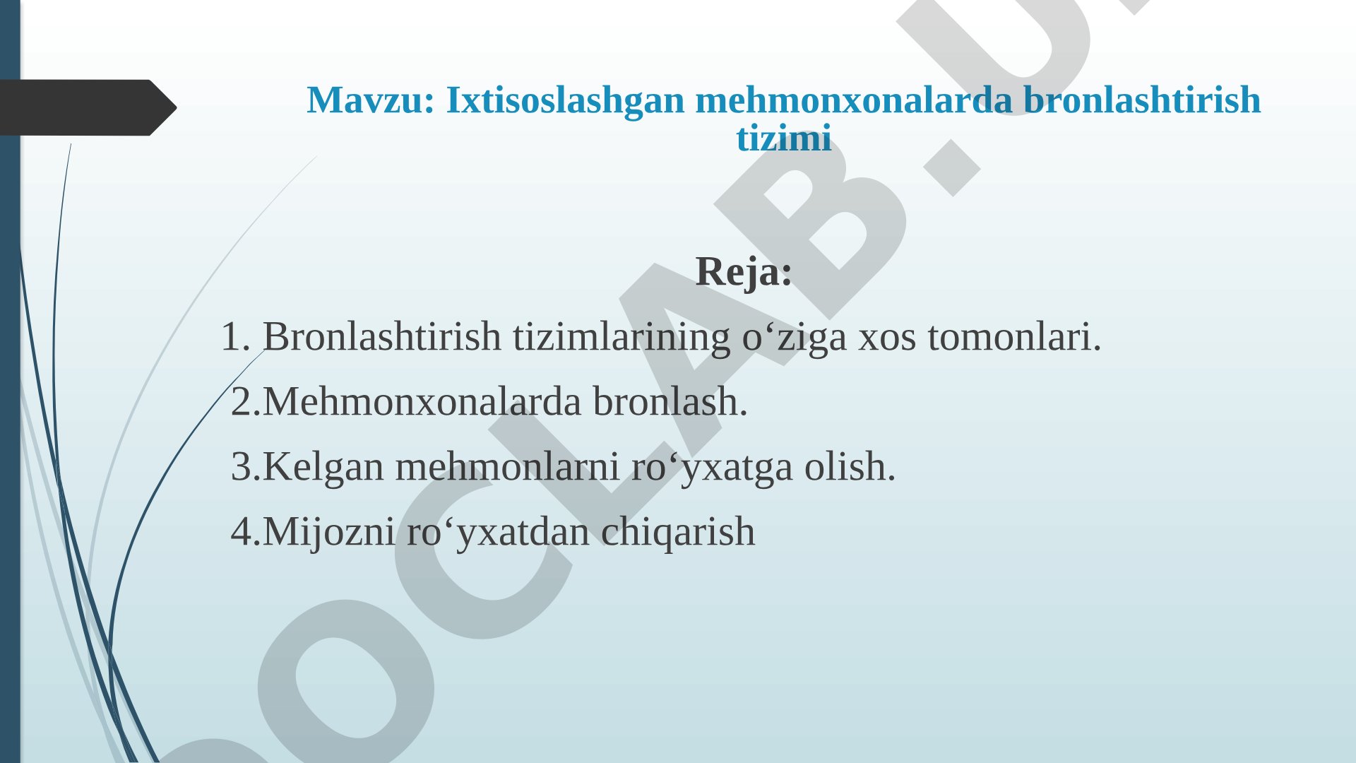 Mehmonxona bronlashtirish tizimi taqdimoti