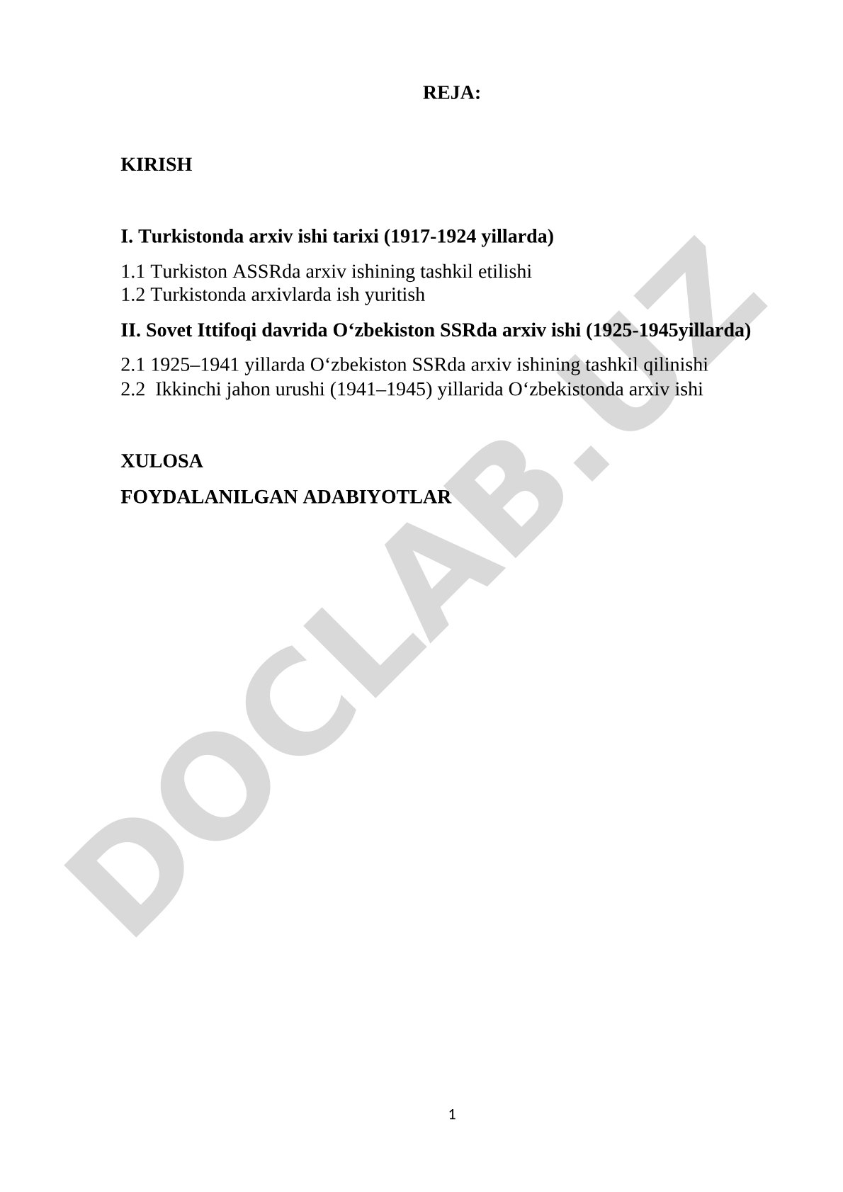 Turkistonda arxiv ishi tarixi (1917-1945 yillarda)