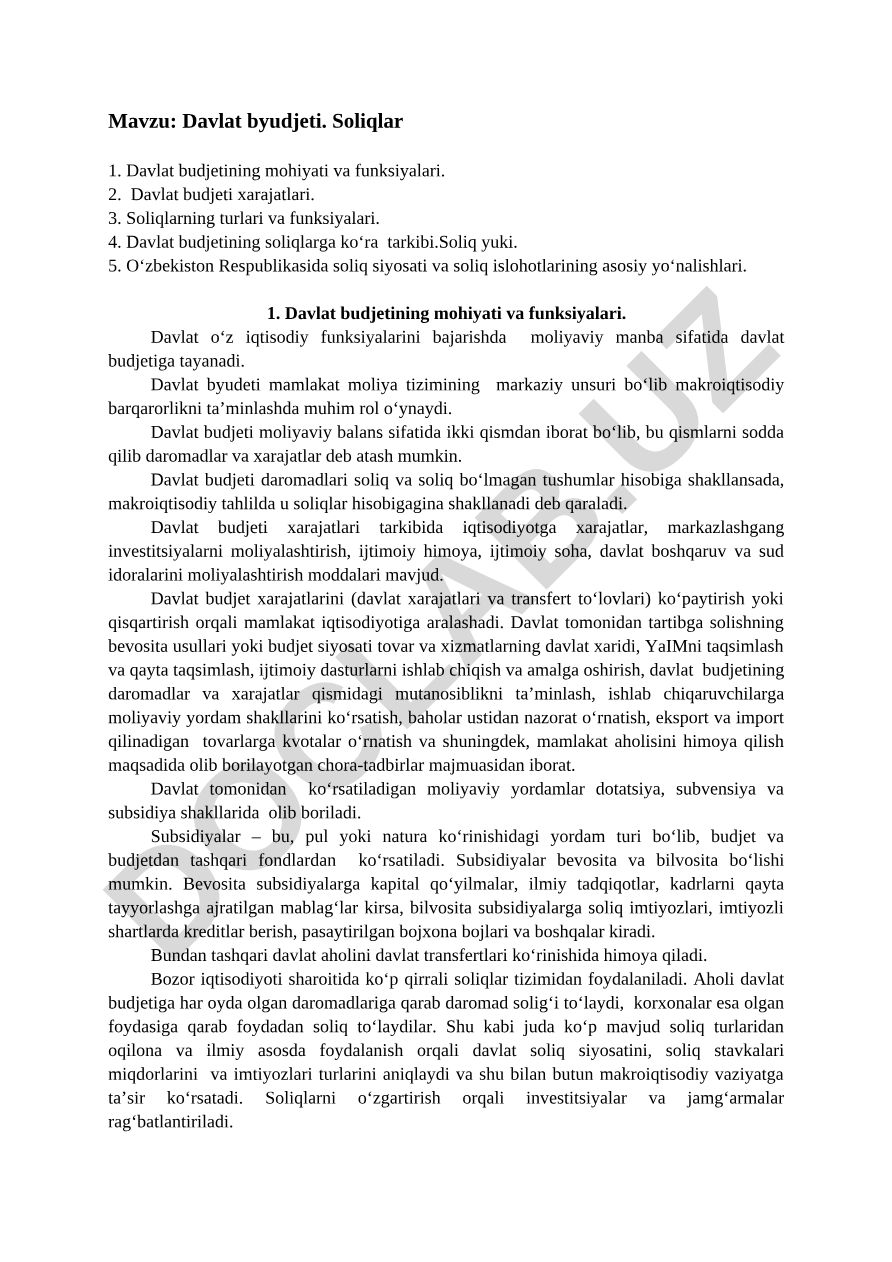 Davlat byudjeti. Soliqlar