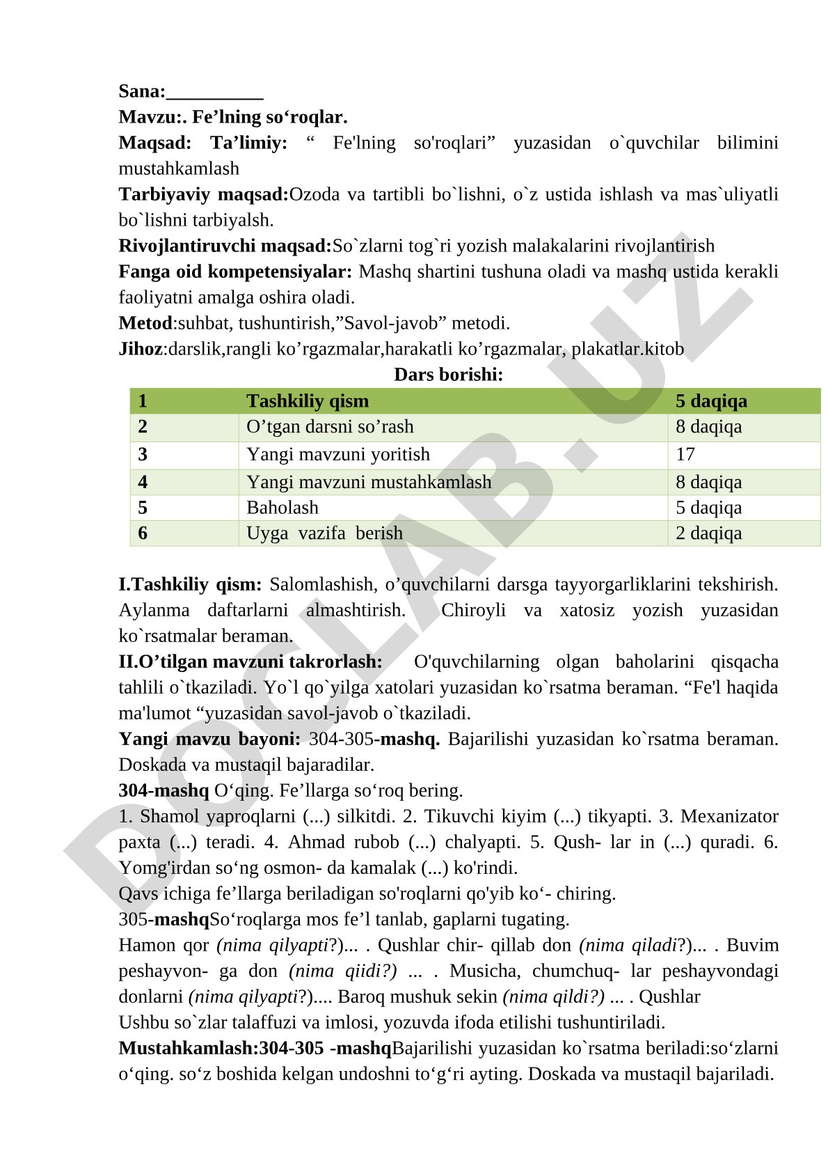 Fe'l so'roqlari dars ishlanmasi