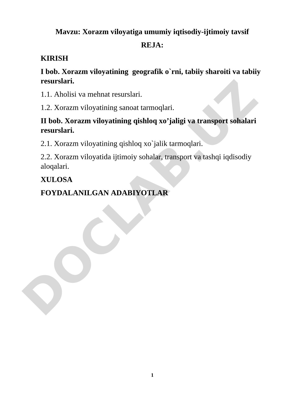 Xorazm viloyati iqtisodiy-ijtimoiy tavsif
